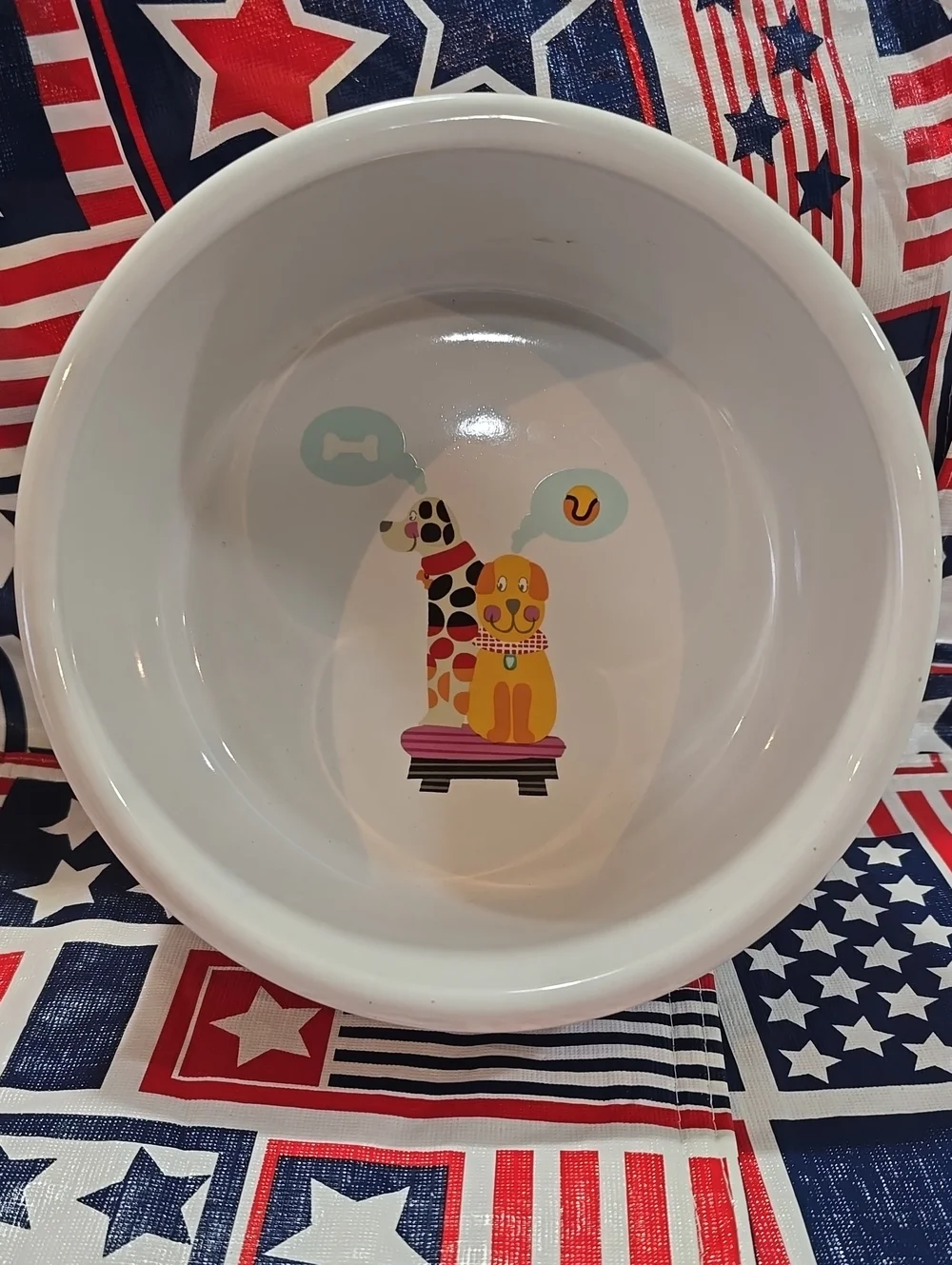 White Ceramic Dog Bowl with Colorful Dog Illustration
